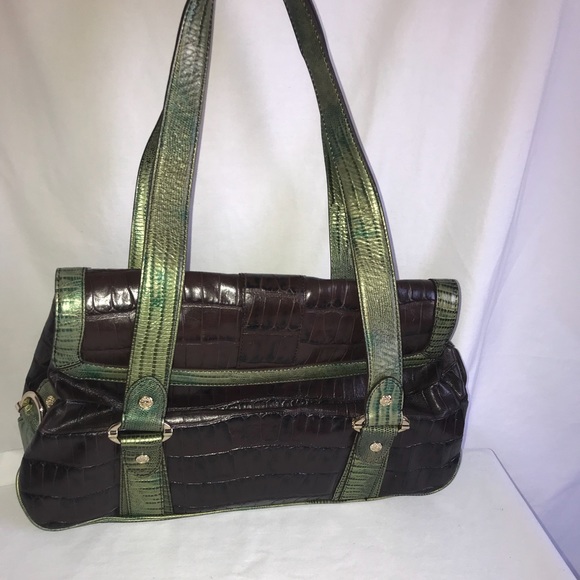Anne Klein drk brown & green leather purse - Picture 2 of 5